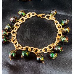 Colored Beads Dangles on Gold Wire Bracelet