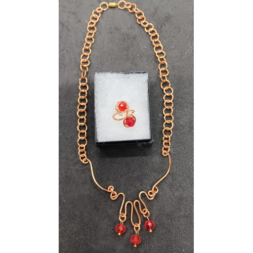 Copper & Crystal Necklace & Ring SET