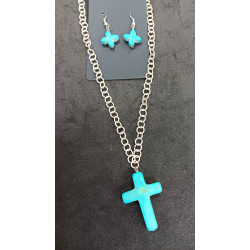 Vintage Cross Tourquois Earrings, Necklace