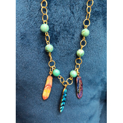 3 Colorful Feathers Necklace